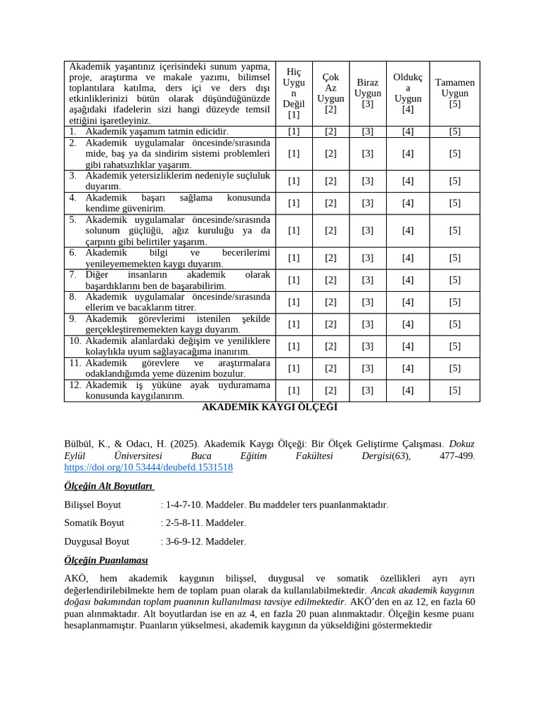 Akademik Kaygi Olcegi 41311 Toad | PDF