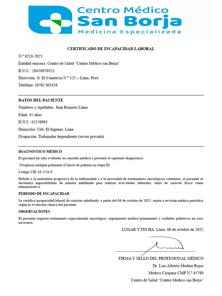 Certificado de Incapacidad Laboral 2025 | PDF