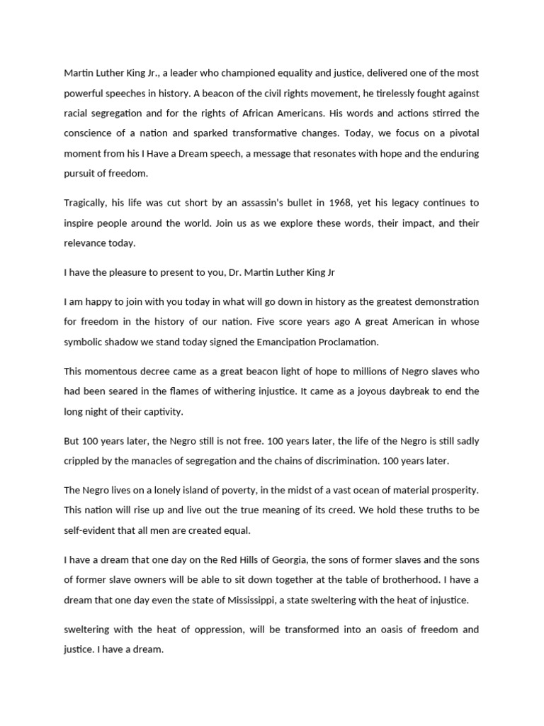 Martin Luther King Jr.'s Dream Speech Analysis | PDF | Politics Of The ...