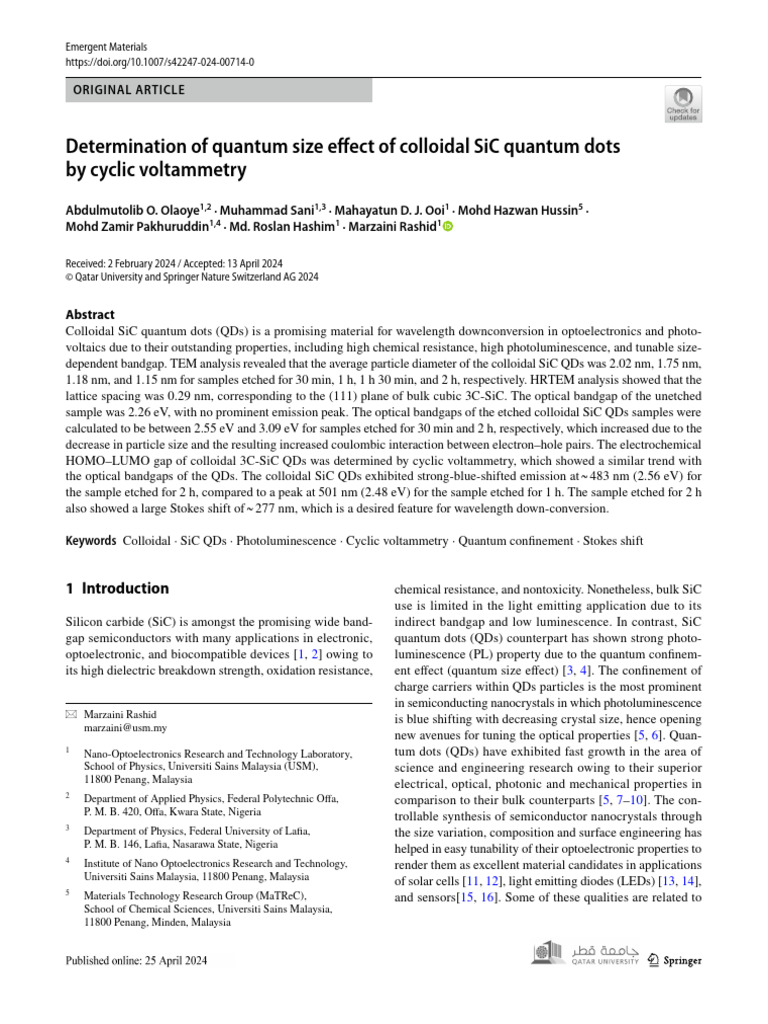Quantum Size Effects in SiC Quantum Dots | PDF | Band Gap | Applied And ...