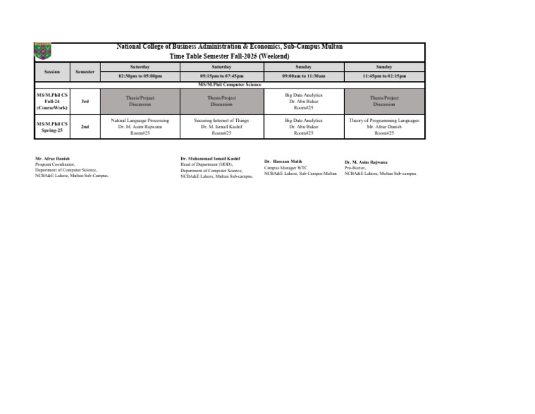 Fall 2025 Weekend MS CS Timetable | PDF | Computing | Science