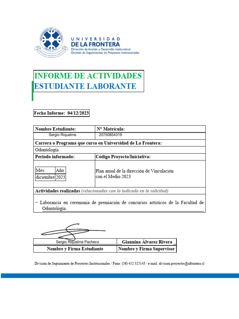 Formulario Informe Alumnos Laborantes-Ceremonia | PDF