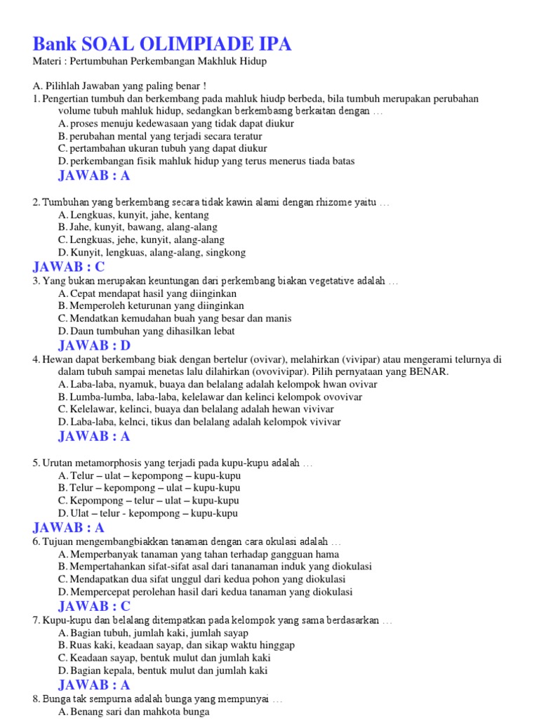 Bank Soal Olimpiade Ipa