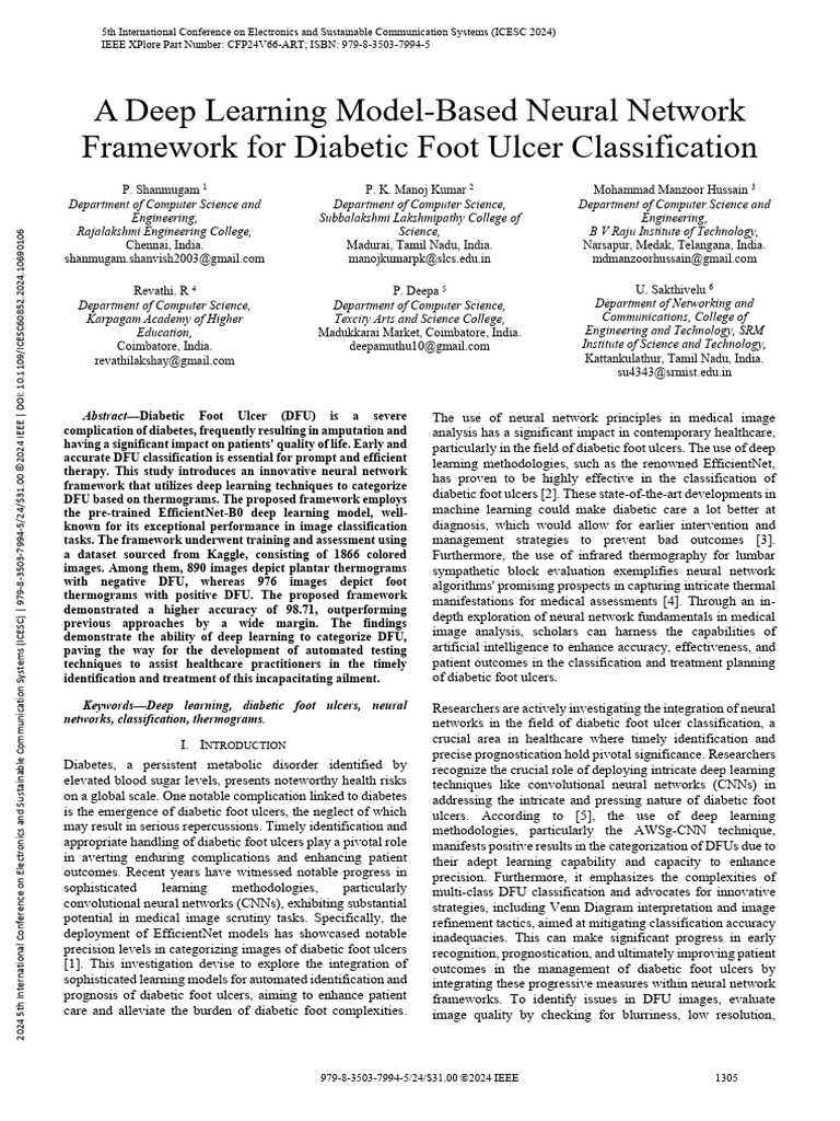 A Deep Learning Model-Based Neural Network Framework For Diabetic Foot ...