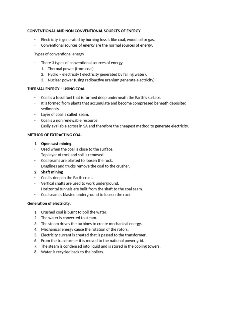 Conventional and Non Conventional Sources of Energy | PDF | Coal ...