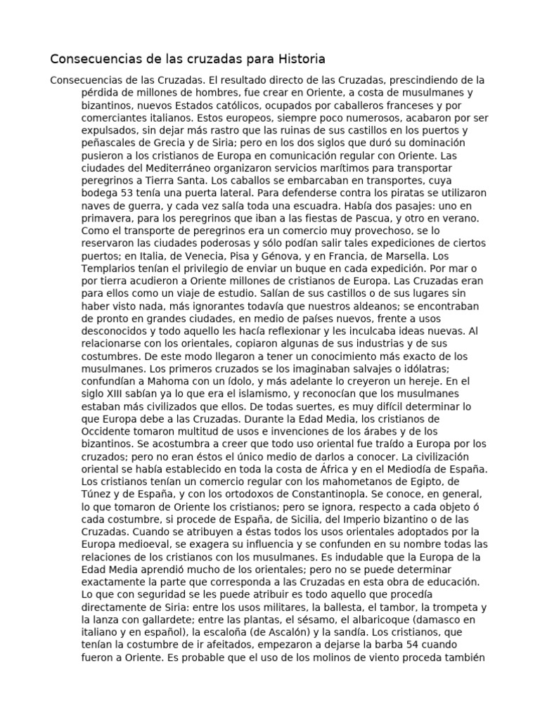 Consecuencias de las Cruzadas en Europa | PDF | Cruzadas | Edades medias