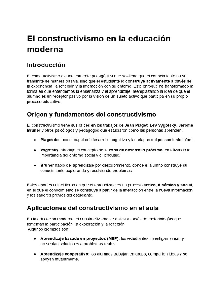 Constructivismo en la educación moderna | PDF | Constructivismo ...