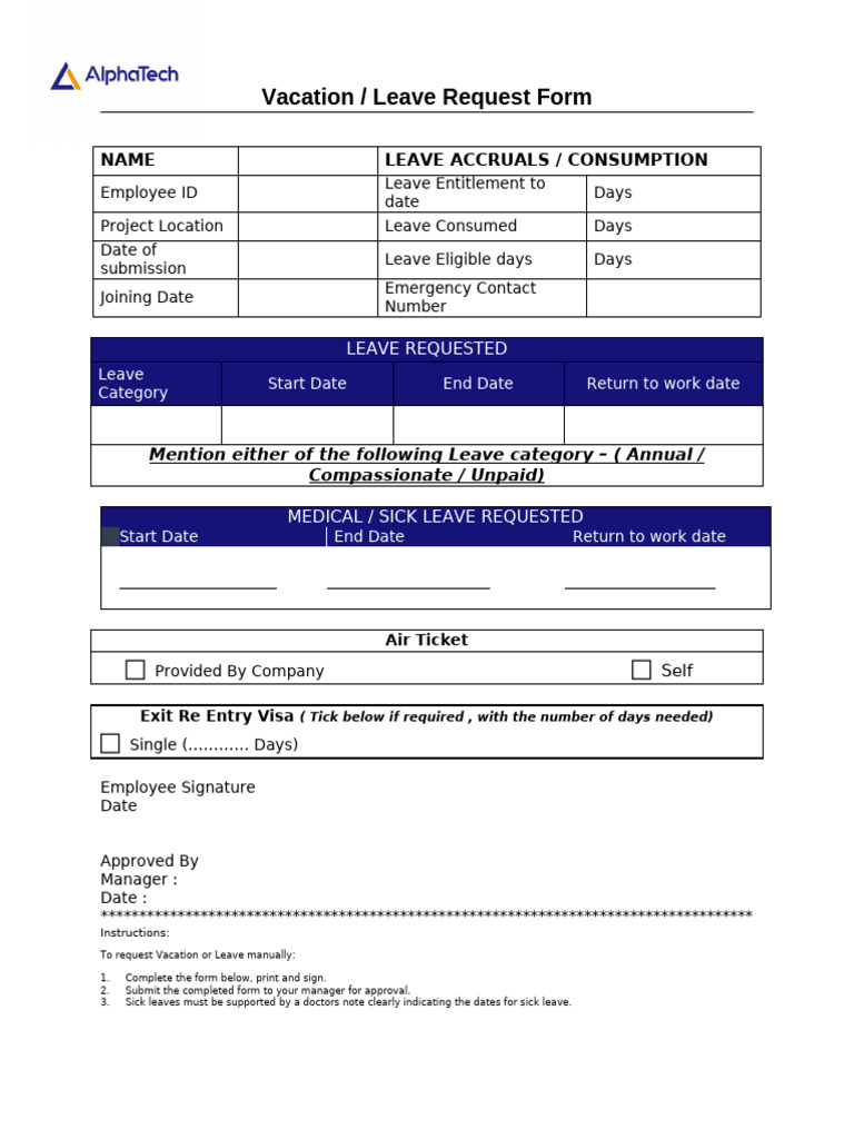 Vacation Leave Request Form Template | PDF