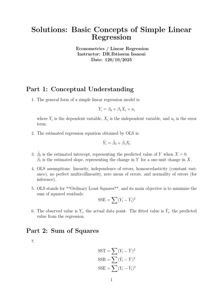 Simple Linear Regression Concepts Explained | PDF | Errors And ...