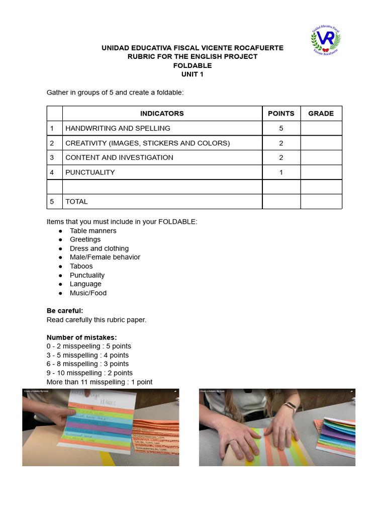 2 Rubric For The English Project - Foldable - PPP VR | PDF