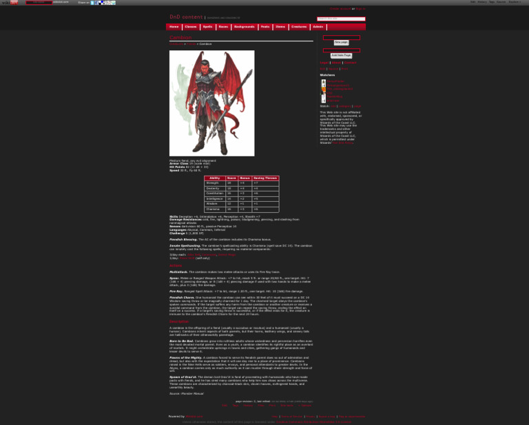 Cambion 5e Stat Block Overview Pdf Gary Gygax Games D20 System 