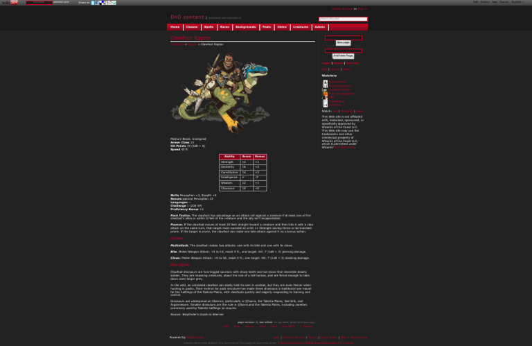 Clawfoot Raptor Overview for DnD 5E | PDF | Gary Gygax Games | D20 System
