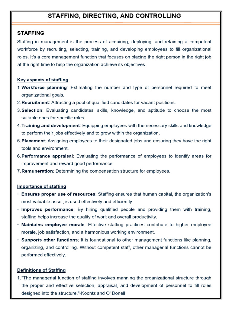 Staffing, Directing & Controlling | PDF | Human Resources | Human ...