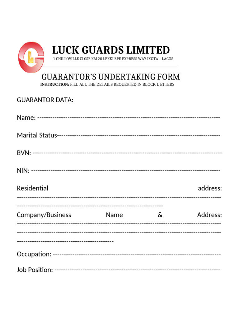 Guarantor's Undertaking Form | PDF