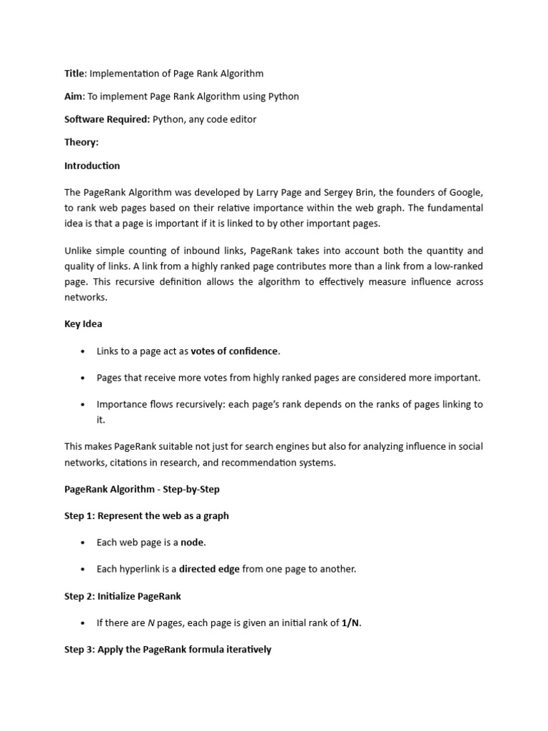 PageRank Algorithm Implementation in Python | PDF | Theoretical ...