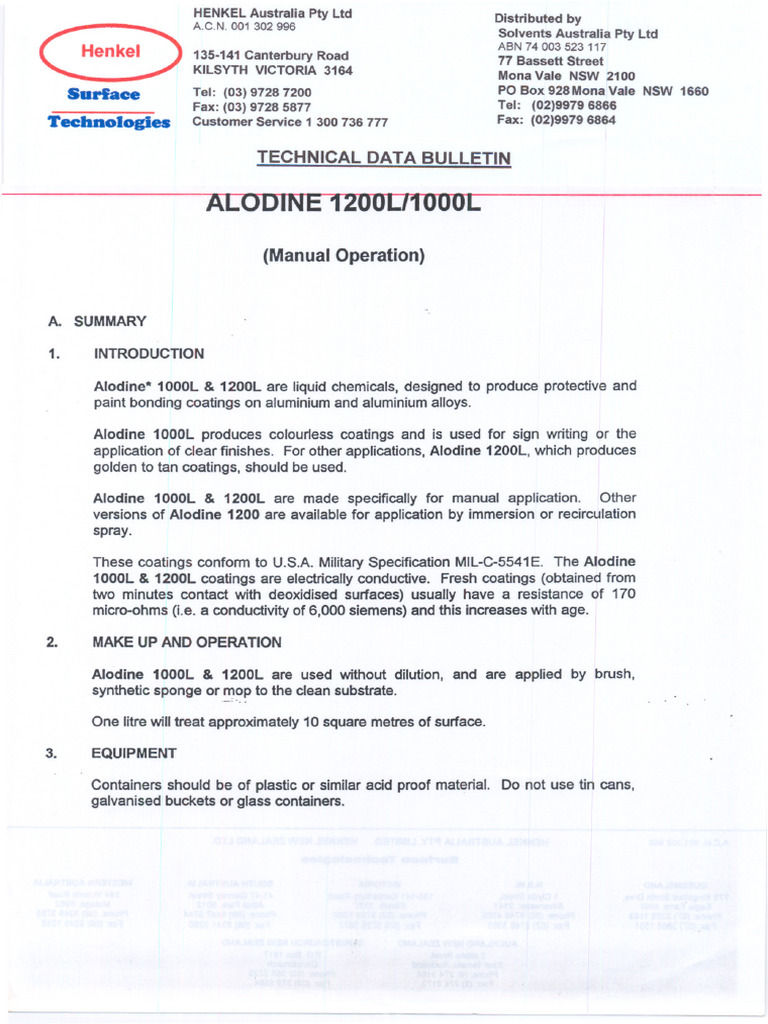 Alodine 1000L & 1200L Application Guide | PDF | Coating | Materials