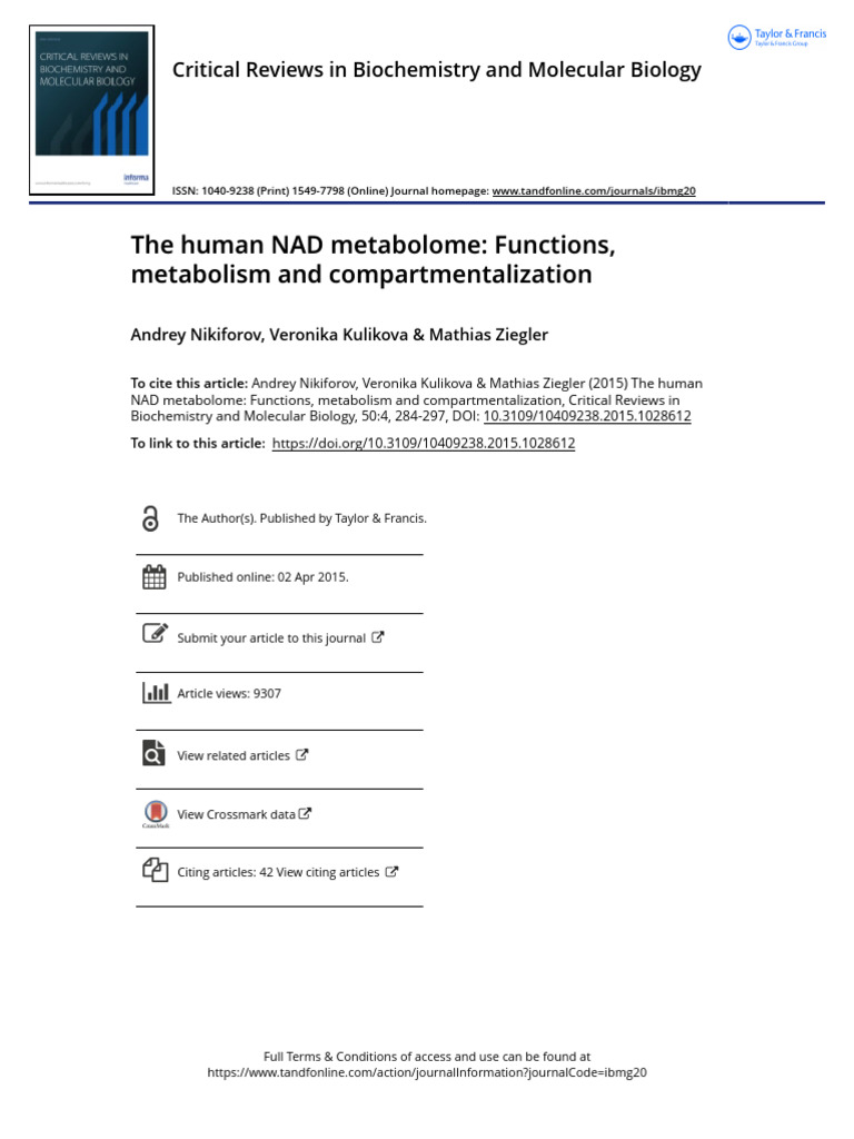 The Human NAD Metabolome Functions Metabolism and Compartmentalization ...
