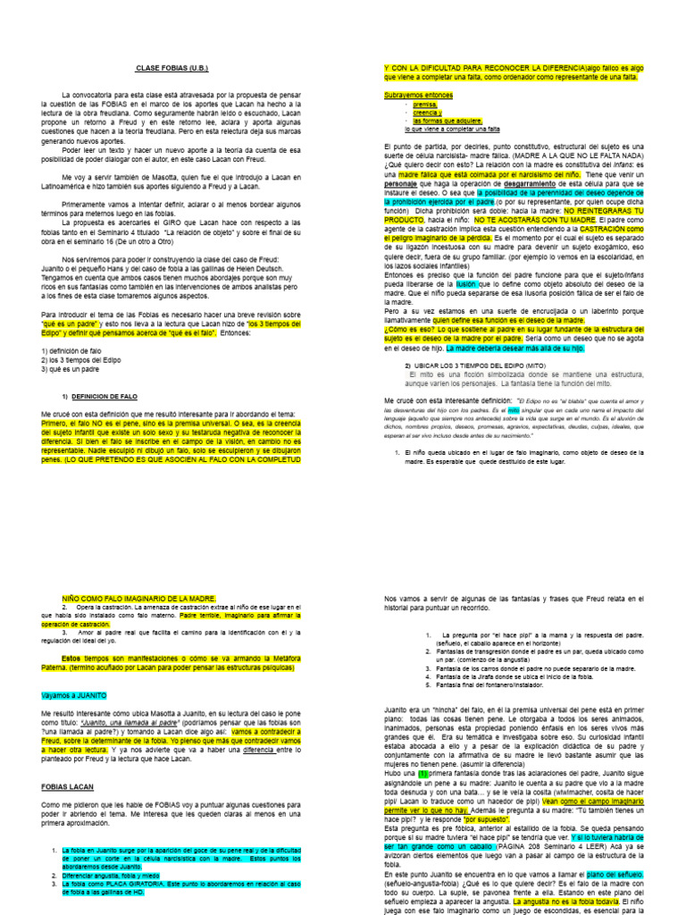 Fobias: Lacan y Freud en Diálogo | PDF | Jacques Lacan | Complejo de Edipo