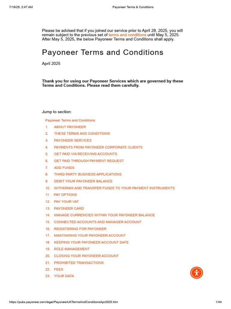 Payoneer Terms & Conditions | PDF | Payments | Banks