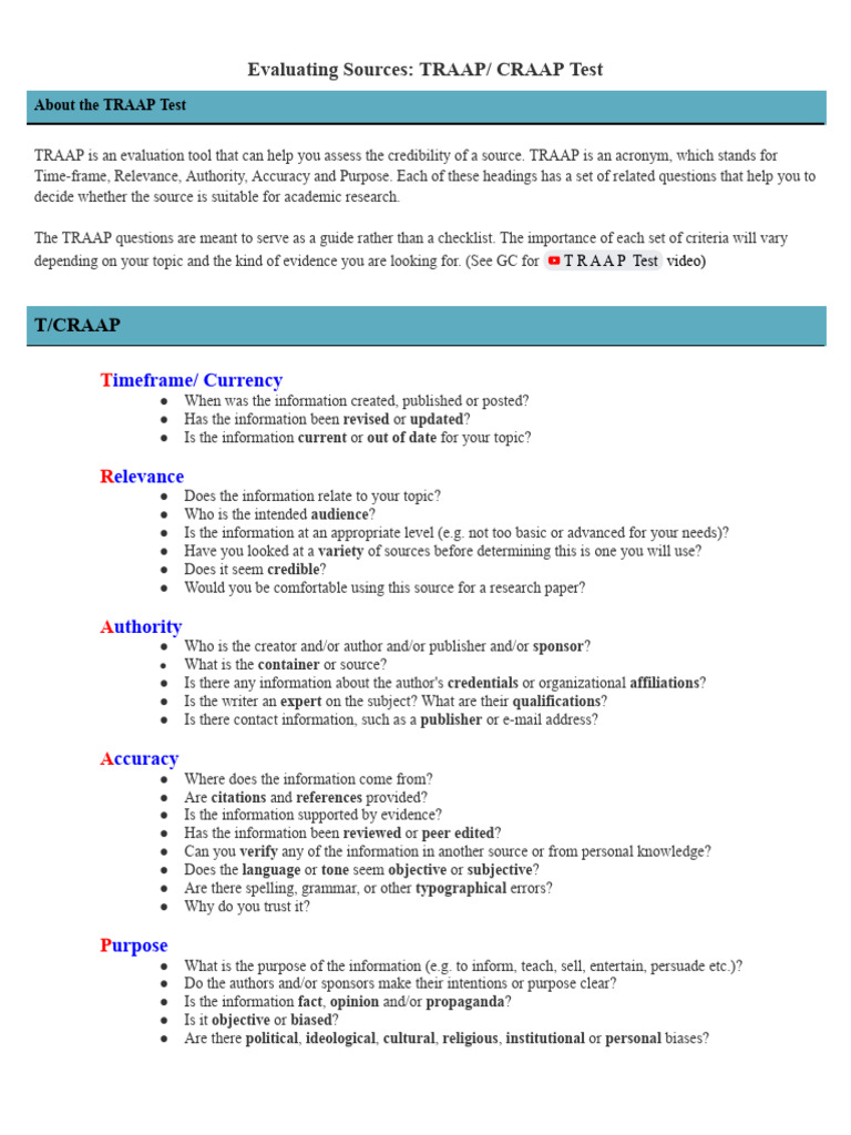 TRAAP - Evaluating Sources | PDF | Information | Human Communication