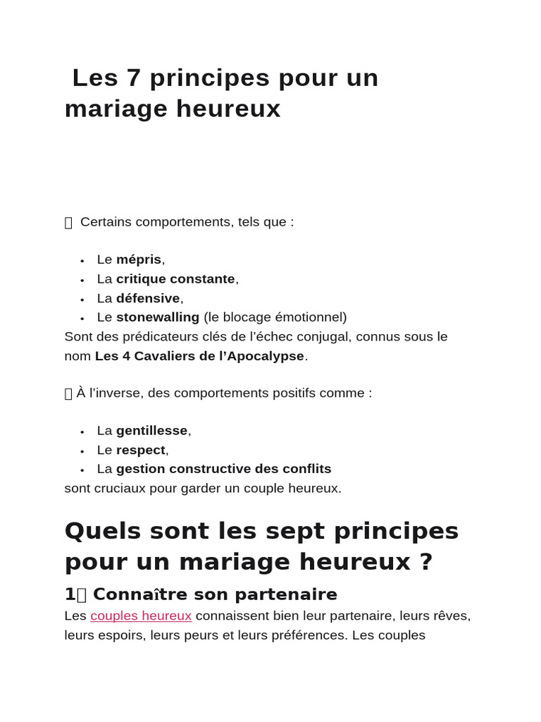 7 Principes pour un Mariage Heureux | PDF | Mariage