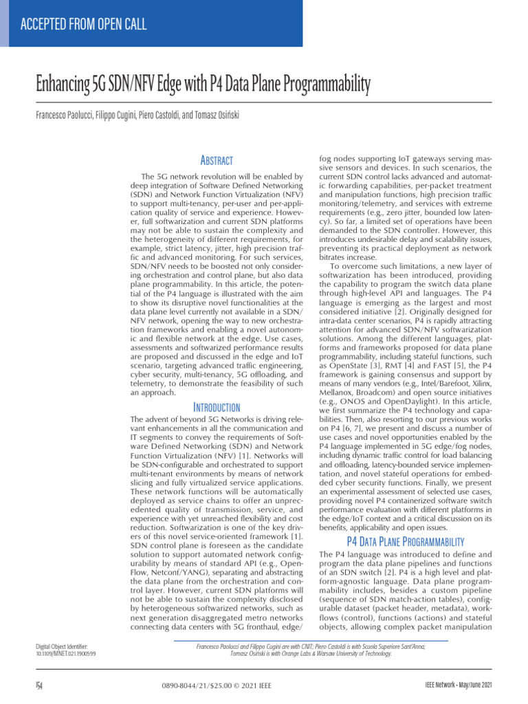Enhancing 5G SDN NFV Edge With P4 Data Plane Programmability | PDF ...