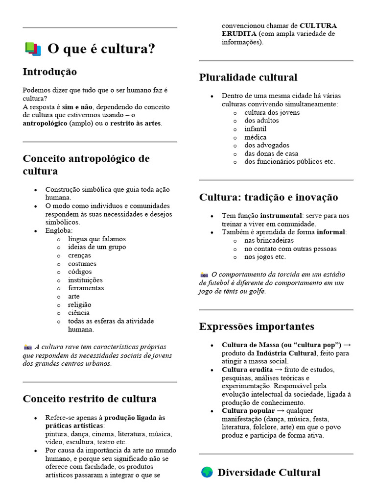 O que é Cultura: Definições e Tipos | PDF | Humano | Cultura popular