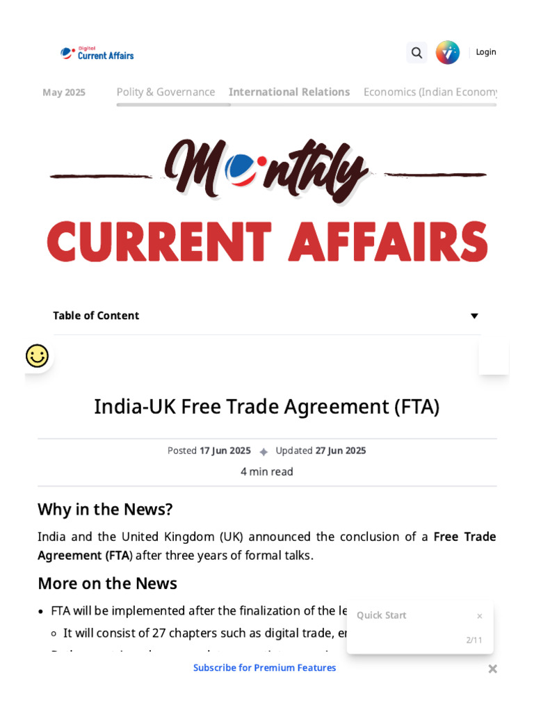 India-UK Free Trade Agreement (FTA) - Current Affairs - Vision IAS ...