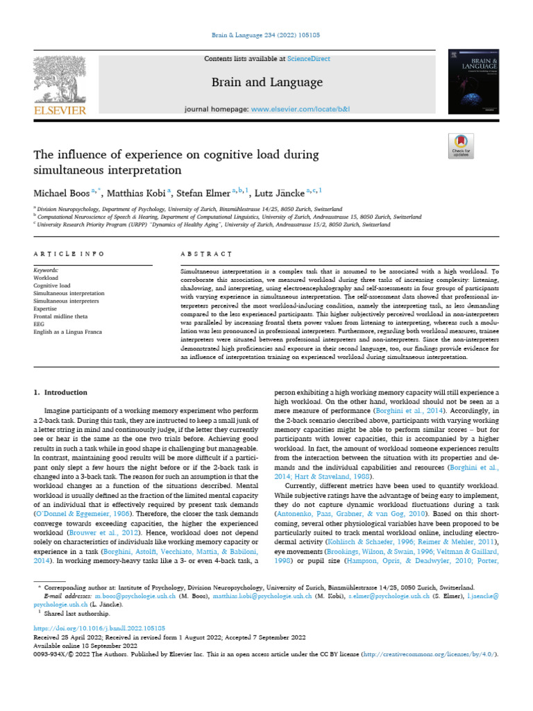 The Influence of Experience On Cognitive Load During Simul 2022 Brain ...
