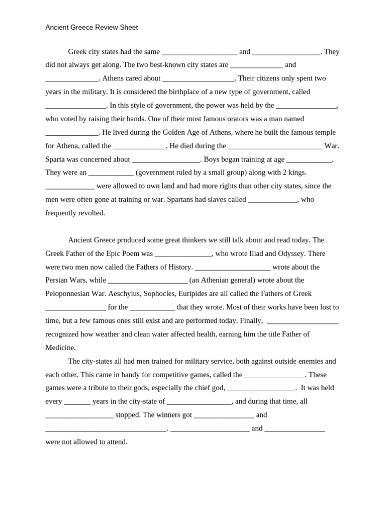 Ancient Greece Review Sheet | PDF | Ancient Greece | Classical Antiquity