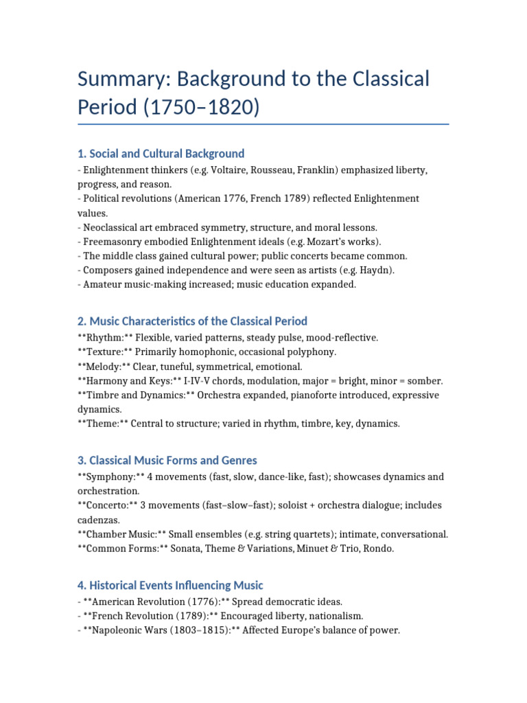 Classical Period Music Overview (1750-1820) | PDF