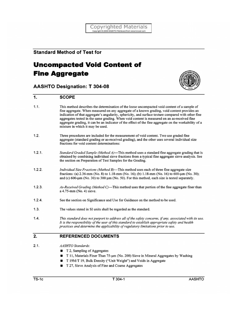 Uncompacted Void Content Test for Fine Aggregate | PDF | Concrete ...