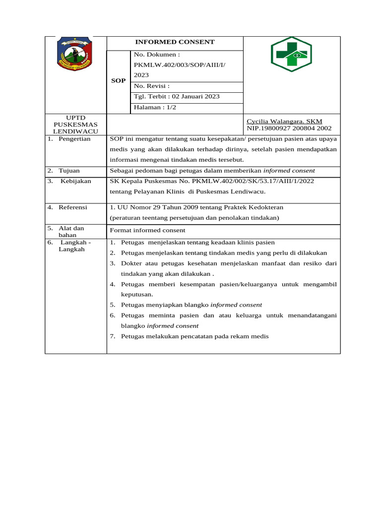 Prosedur Informed Consent Puskesmas | PDF