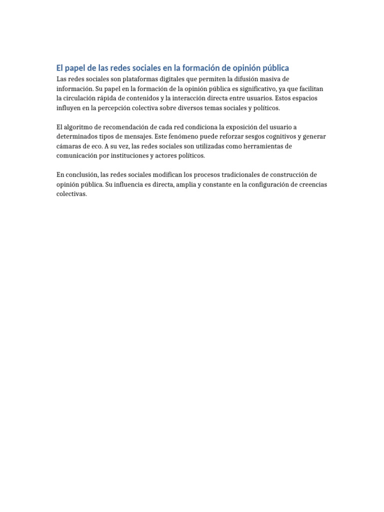 El Papel de Las Redes Sociales en La Formación de Opinión Pública | PDF