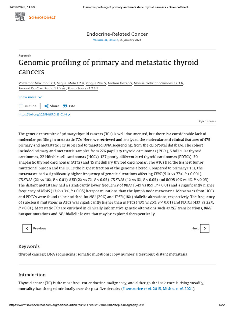 Genomic Profiling of Thyroid Cancers | PDF | Metastasis | P53