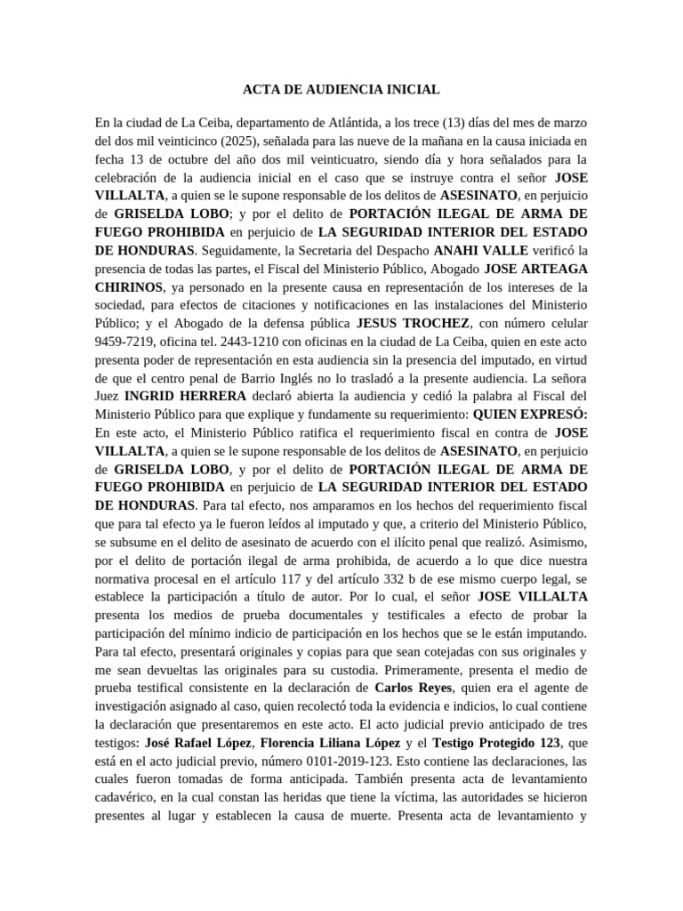 Audiencia Inicial de José Villalta por Asesinato | PDF | Mandato | Fiscal