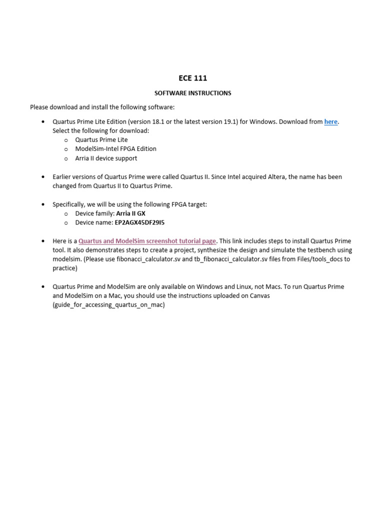 Quartus Modelsim Instructions Windows | PDF