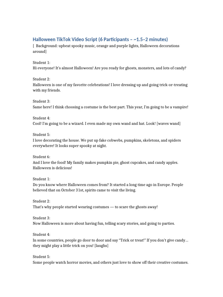 Fun Halloween TikTok Video Script | PDF