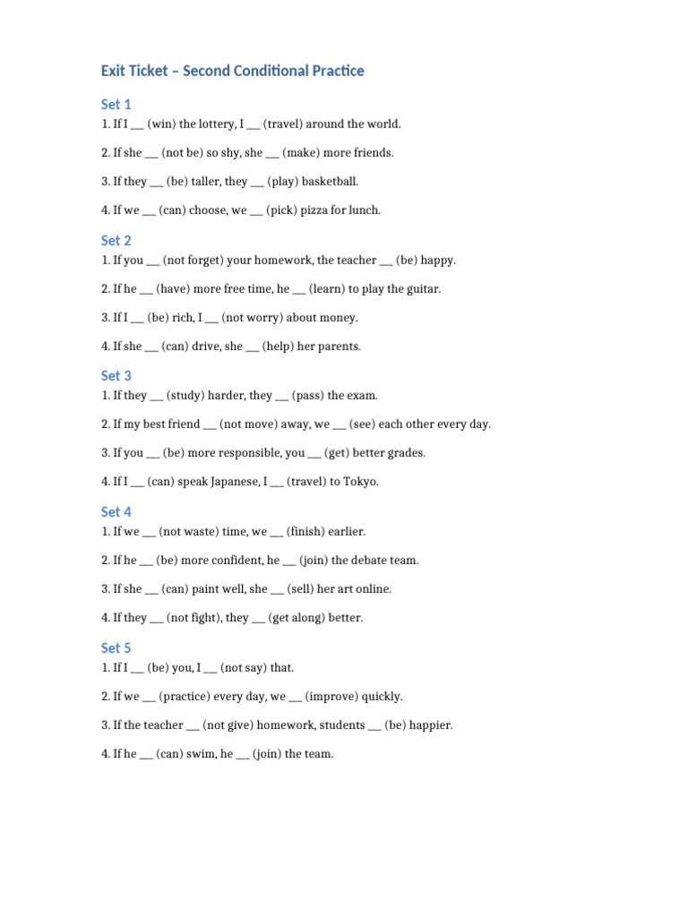 Exit Ticket Second Conditional | PDF