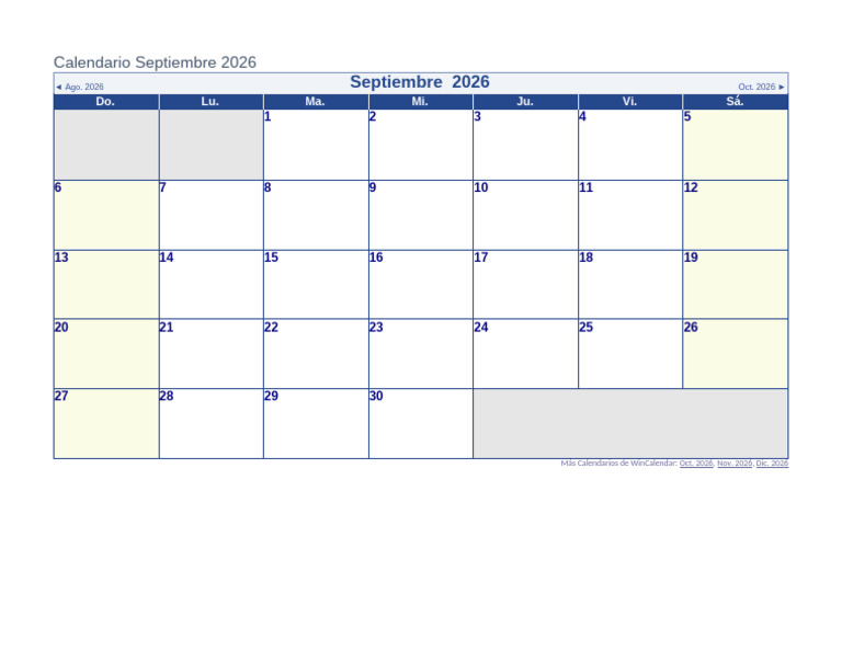 Calendario de Septiembre 2026 | PDF
