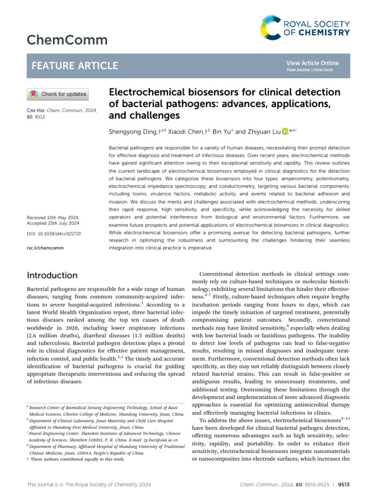 Electrochemical Biosensors for Bacteria Detection | PDF | Biosensor ...