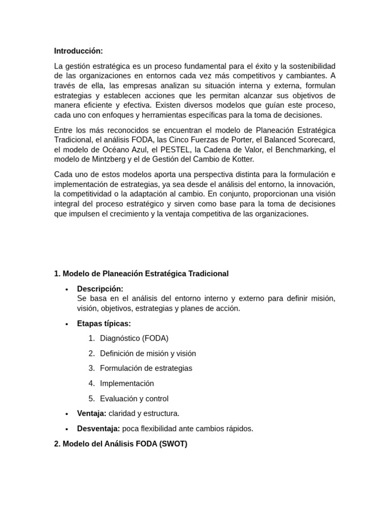 Modelos de Gestión Estratégica Efectiva | PDF | Análisis FODA | Gestión ...