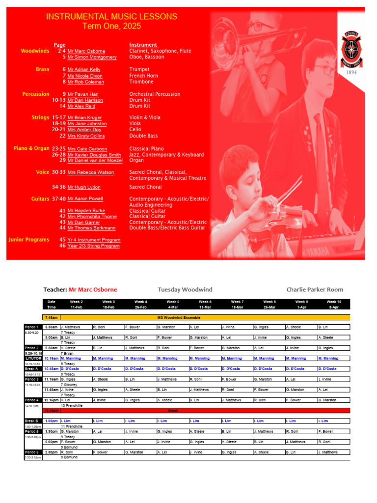 2025 Instrumental Music Lessons Schedule | PDF | Double Bass | Musical ...