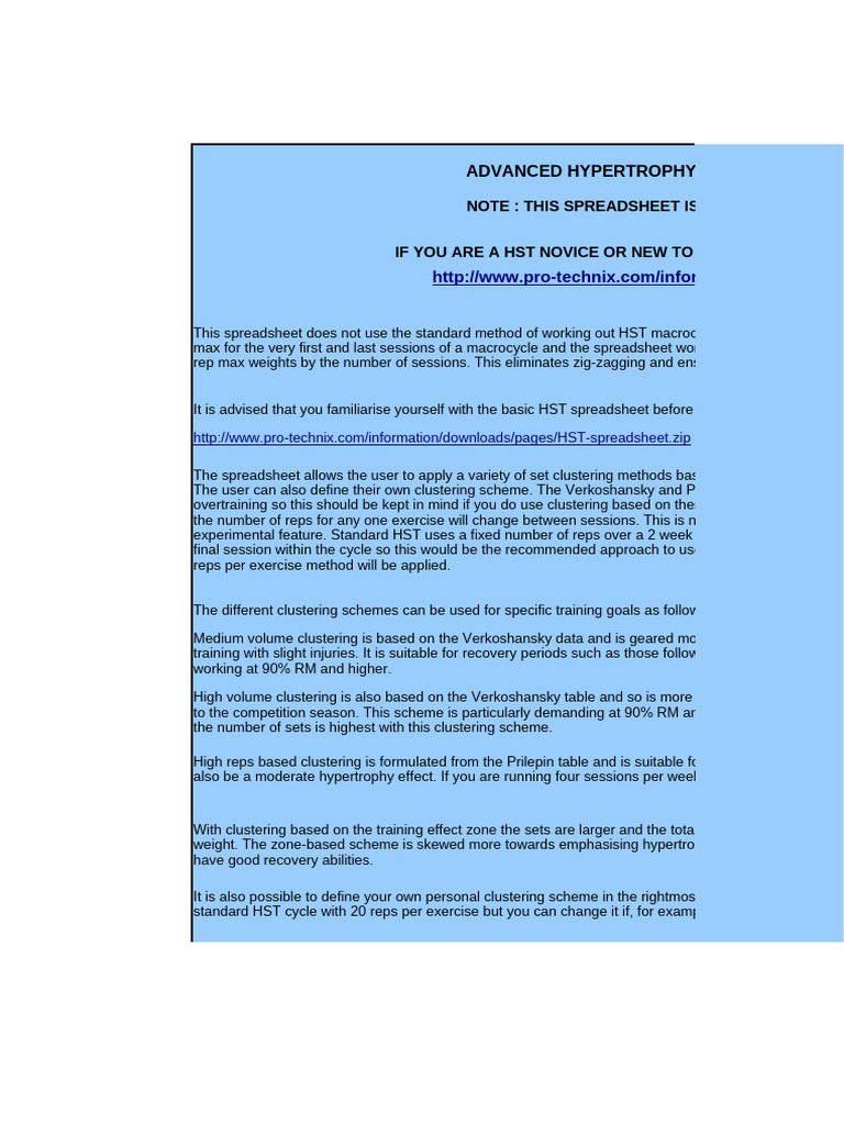 Advanced HST Training Spreadsheet Guide | PDF | Strength Training ...