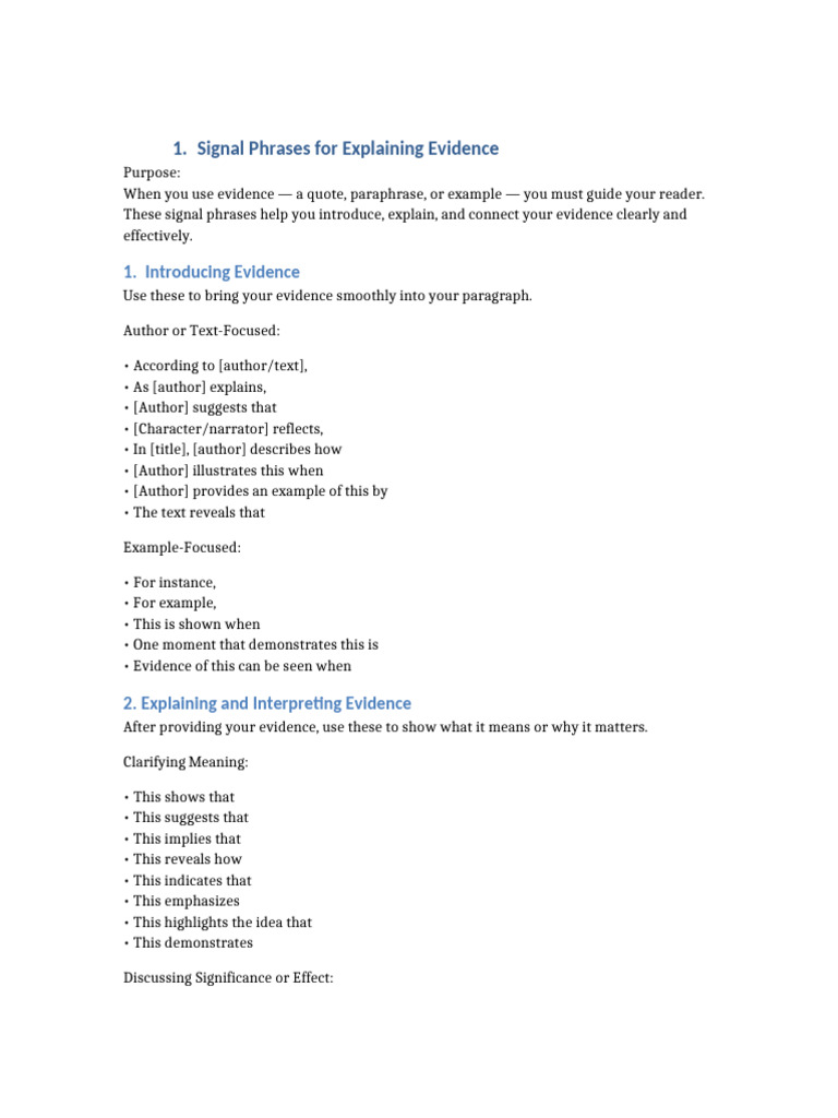 Signal Phrases For Explaining Evidence | PDF