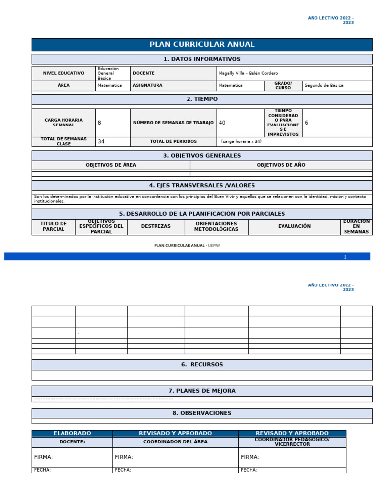 Pca - Plan Curricular Anual | PDF | Maestros | Aprendizaje
