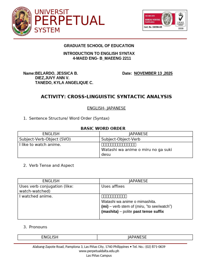 Cross-Linguistic Syntax Analysis Guide | PDF | English Language | Verb