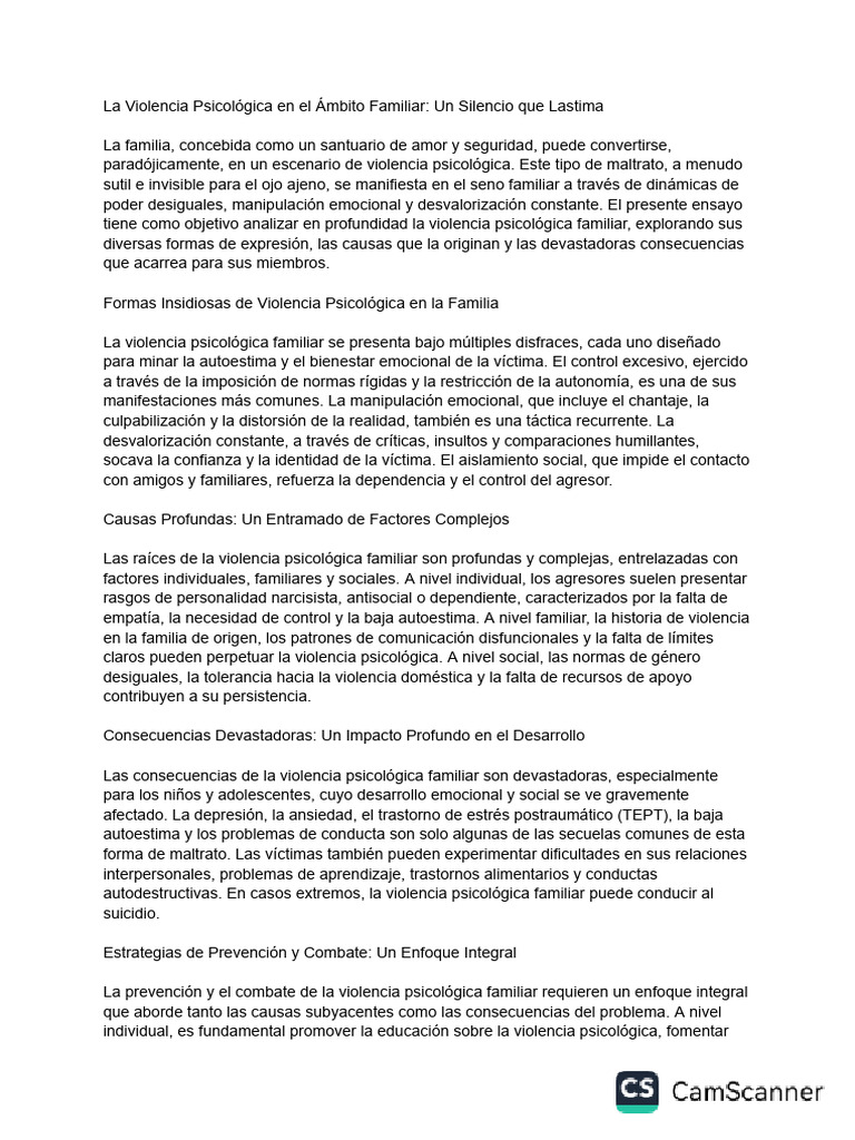 La Violencia Psicológica en El Ámbito Familiar - Un Silencio Que ...