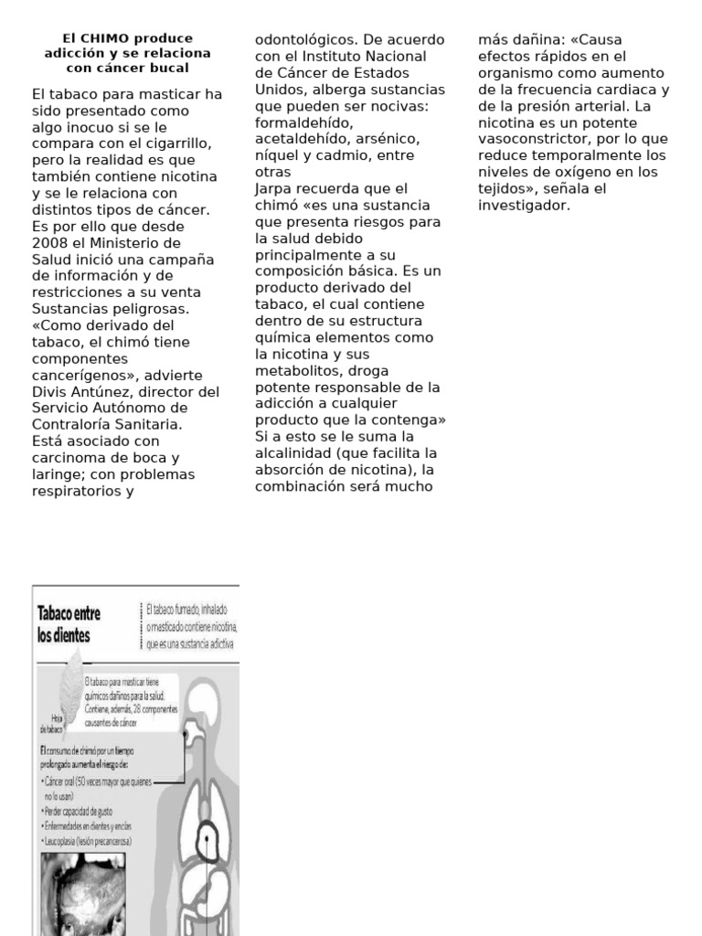 CHIMO: Adicción y Riesgos de Cáncer | PDF