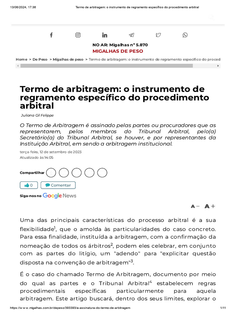 Termo de Arbitragem: Regras e Procedimentos | PDF | Arbitragem ...
